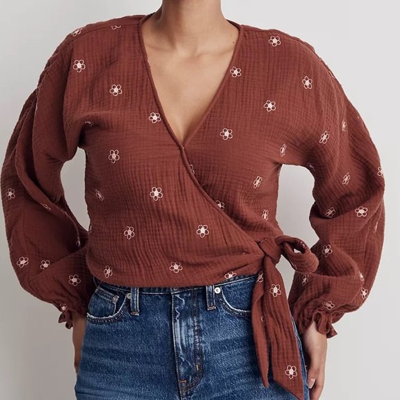 Madewell Tops - Madewell Burnished Mahagony Brown Lightspun Maira Wrap Top Size Small NWT